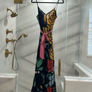 carolina k navy and floral maxi dress with pink bow size s